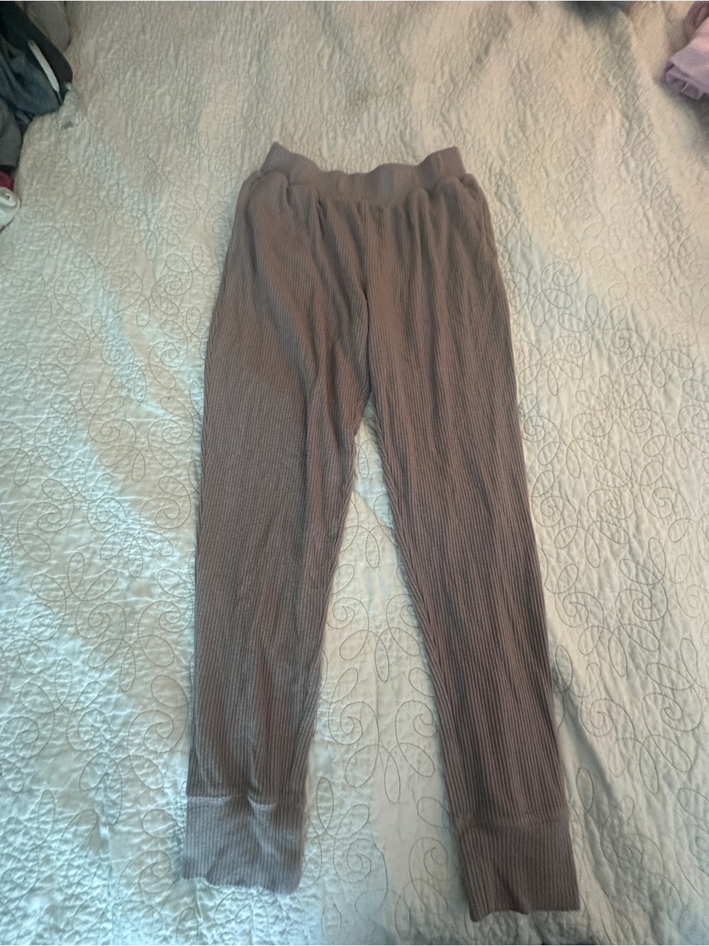 Kids Casual Ribbed Lounge Pants - Taupe